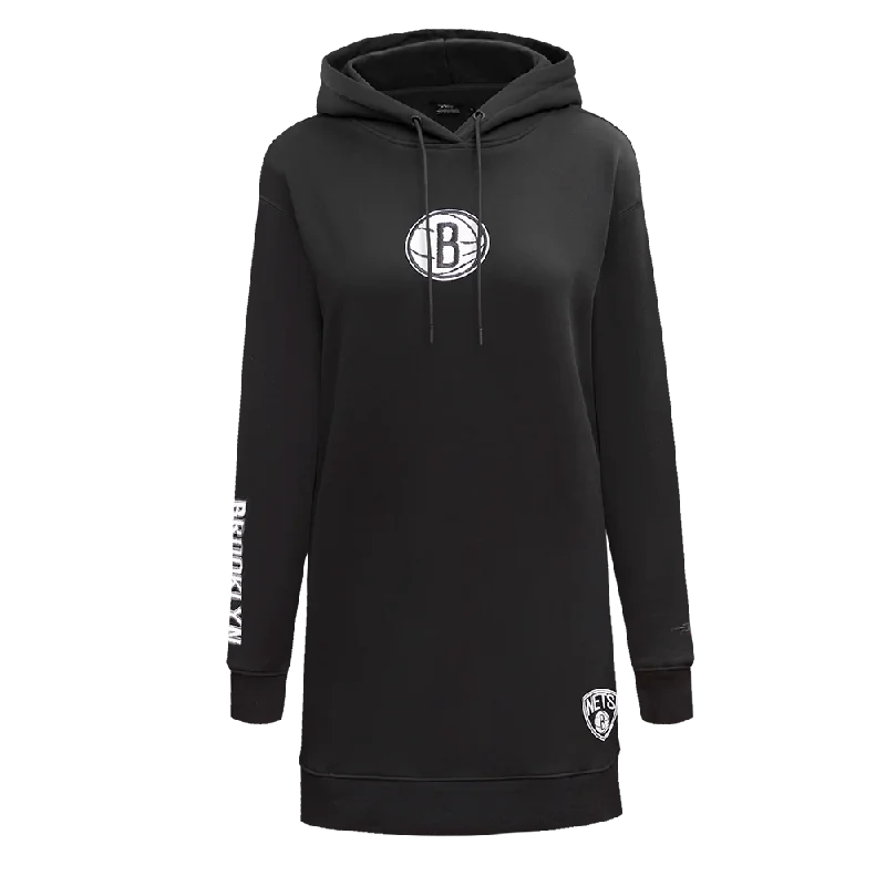 NBA BROOKLYN NETS CLASSIC WOMEN'S HOODIE DRESS (BLACK)