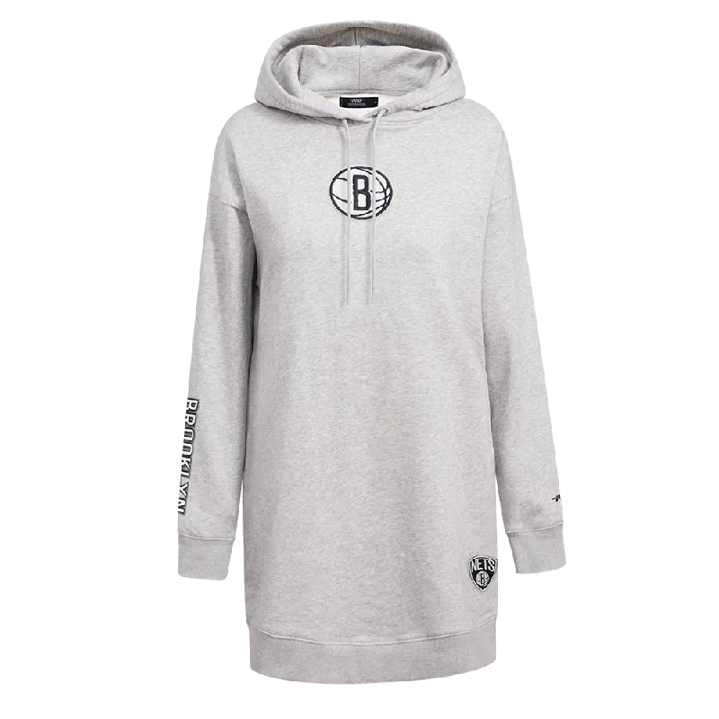 NBA BROOKLYN NETS CLASSIC WOMEN'S HOODIE DRESS (HEATHER GREY)