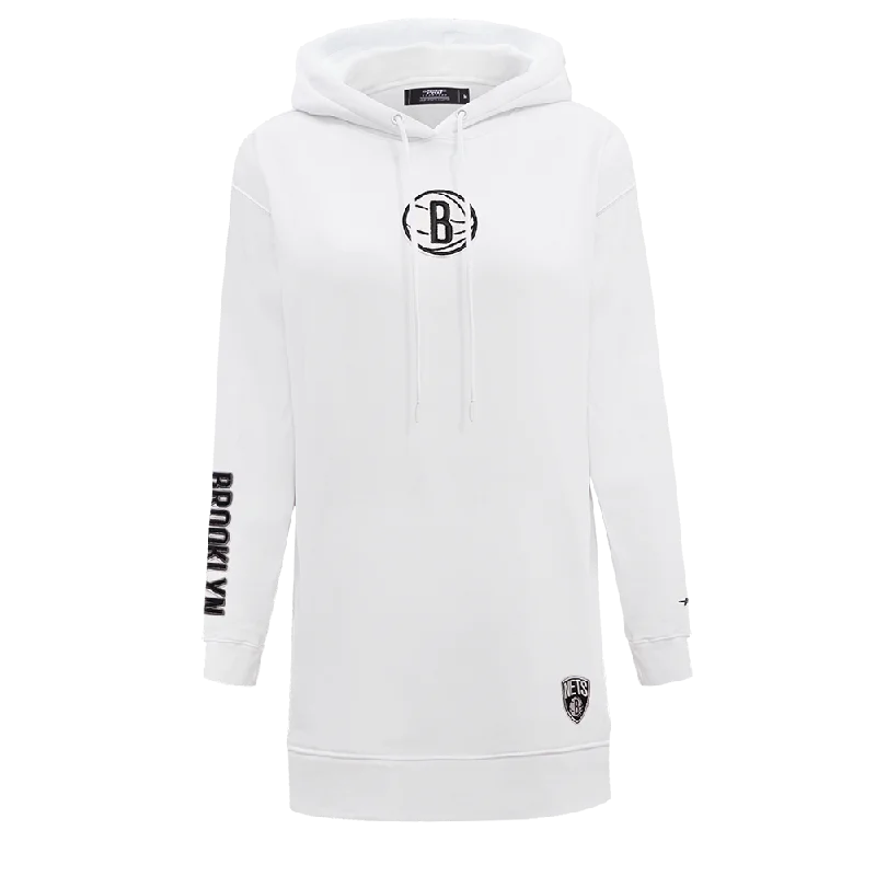 NBA BROOKLYN NETS CLASSIC WOMEN'S HOODIE DRESS (WHITE)