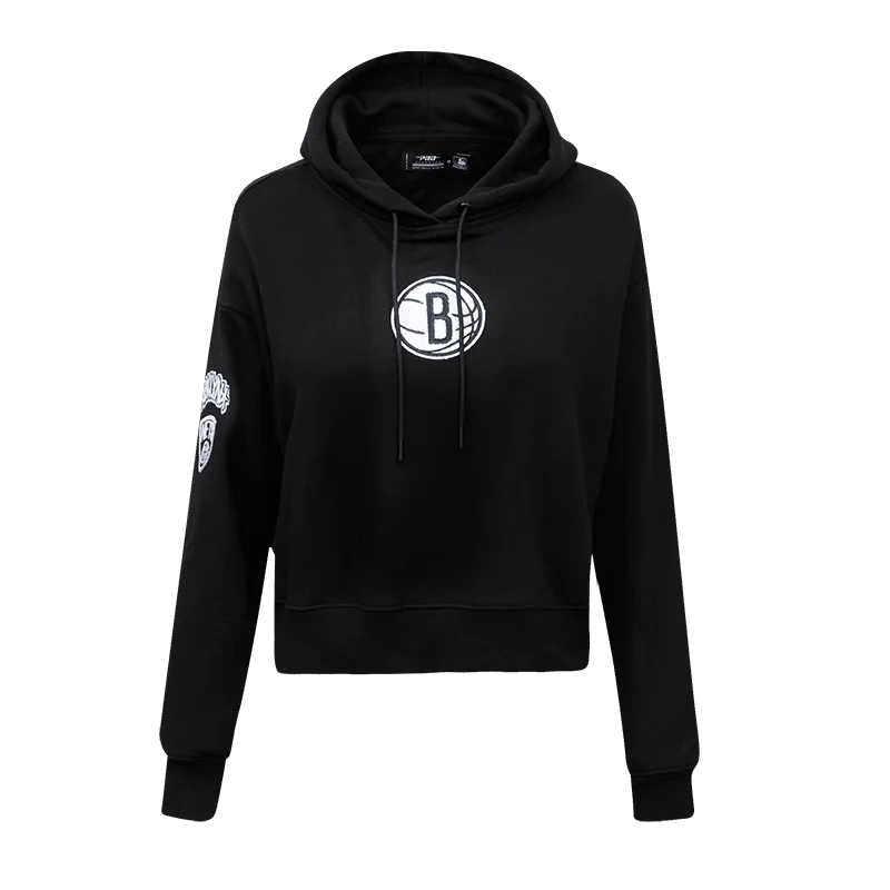 NBA BROOKLYN NETS CLASSIC WOMEN'S CROPPED PO HOODIE (BLACK)