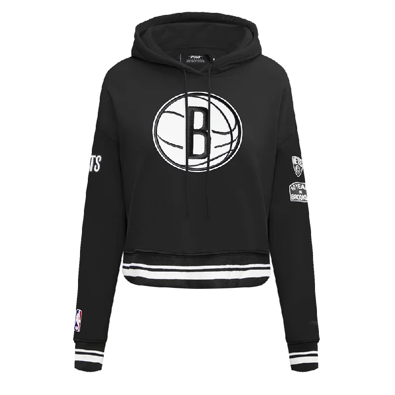 NBA BROOKLYN NETS RETRO CLASSIC WOMEN'S CROPPED PO HOODIE (BLACK)