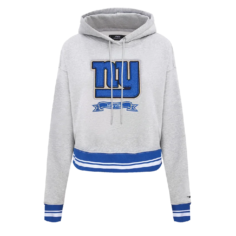 NFL NEW YORK GIANTS PRO PREP RIB FLC CROPPED PO HOODIE (HEATHER GREY/DODGER BLUE)