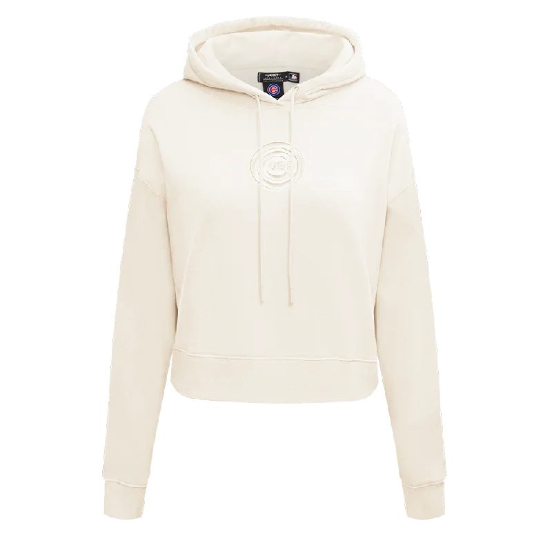 MLB CHICAGO CUBS NEUTRAL WOMEN'S CROPPED PO HOODIE (EGGSHELL)