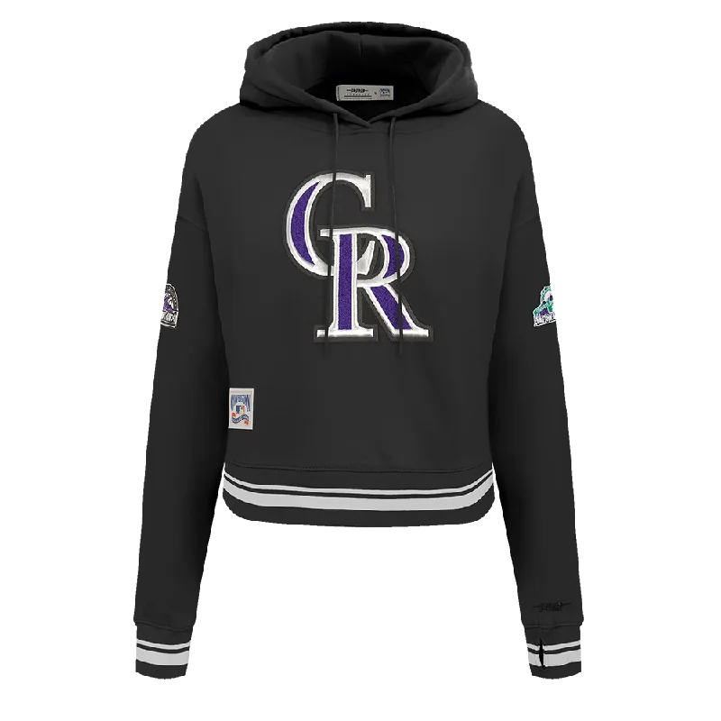 MLB COLORADO ROCKIES RETRO CLASSIC WOMEN'S RIB CROPPED PO HOODIE (BLACK)