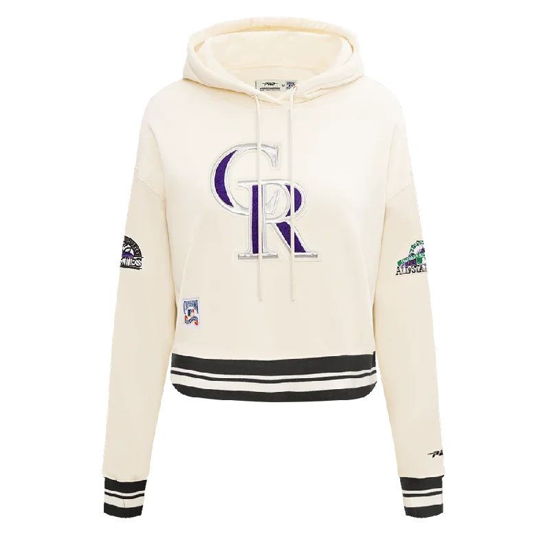 MLB COLORADO ROCKIES RETRO CLASSIC WOMEN'S RIB CROPPED PO HOODIE (EGGSHELL/ BLACK)