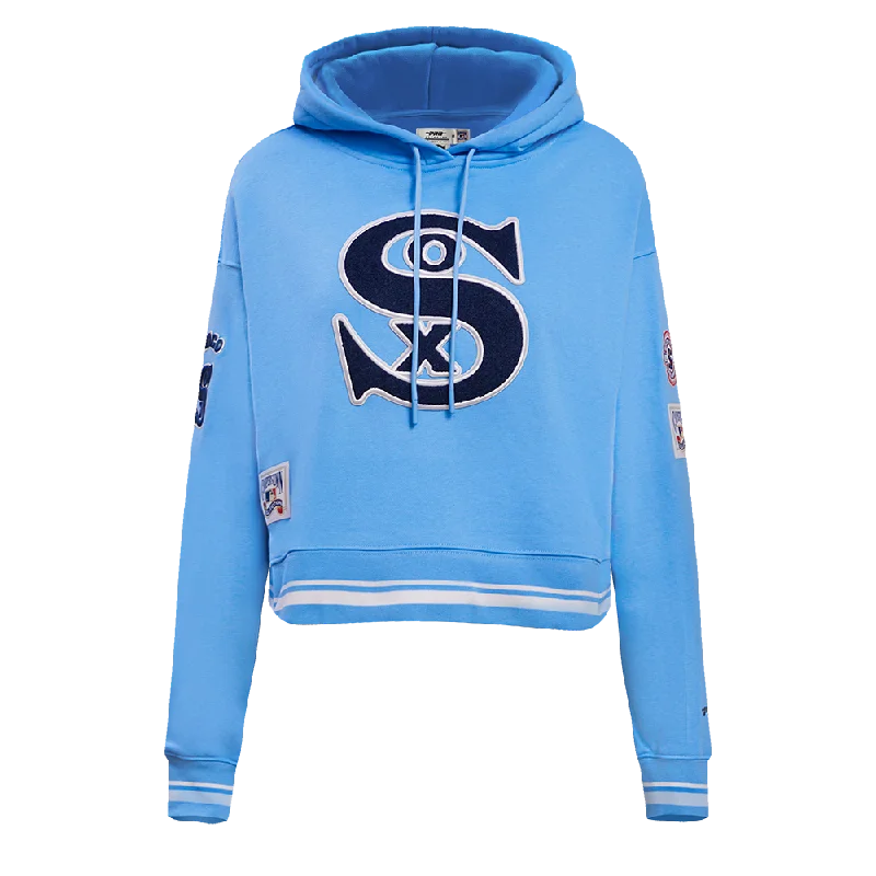 MLB CHICAGO WHITE SOX RETRO CLASSIC WOMEN'S RIB CROPPED PO HOODIE (UNIVERSITY BLUE/WHITE)