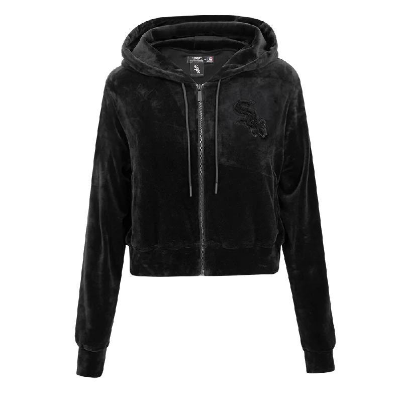 MLB CHICAGO WHITE SOX TRIPLE BLACK WOMEN'S VELOUR FZ PO HOODIE (TRIPLE BLACK)