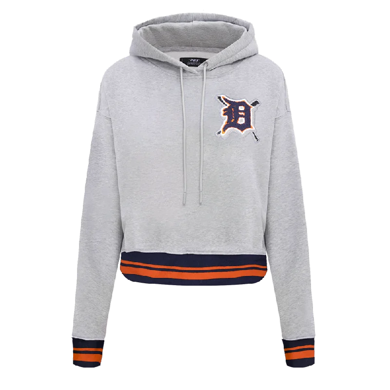 MLB DETROIT TIGERS MASHUP WOMEN'S RIB CROPPED PO HOODIE (HEATHER GREY/MIDNIGHT NAVY/ORANGE)