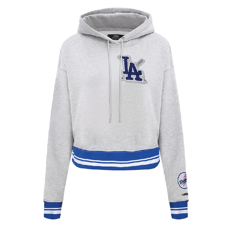 MLB LOS ANGELES DODGERS MASHUP WOMEN'S RIB CROPPED PO HOODIE (HEATHER GREY/DODGER BLUE)