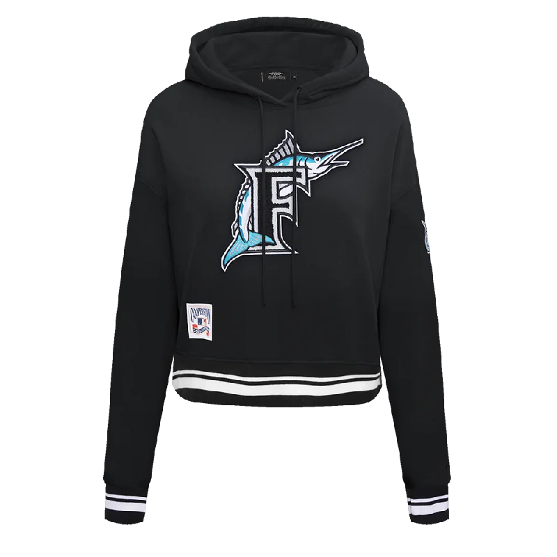 MLB FLORIDA MARLINS RETRO CLASSIC WOMEN'S CROPPED PO HOODIE (BLACK)