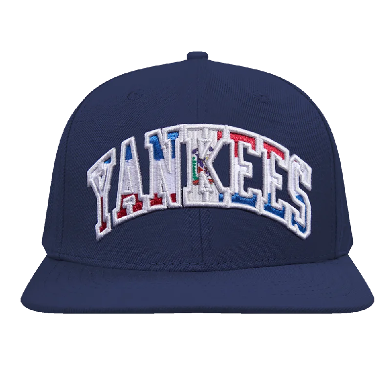 MLB NEW YORK YANKEES DOMINICAN REPUBLIC WORDMARK WOOL UNISEX SNAPBACK HOODIE (MIDNIGHT NAVY)