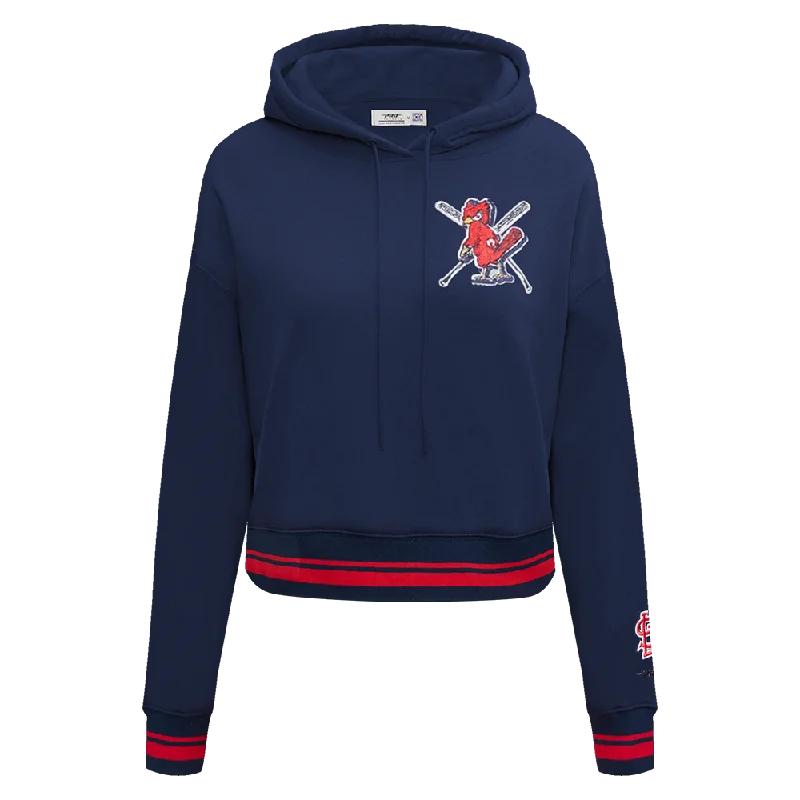 MLB ST. LOUIS CARDINALS MASHUP WOMEN'S RIB CROPPED PO HOODIE (MIDNIGHT NAVY/RED/MIDNIGHT NAVY)