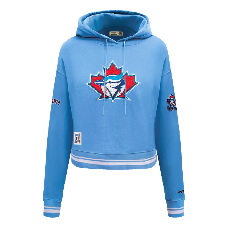 MLB TORONTO BLUE JAYS RETRO CLASSIC WOMEN'S RIB CROPPED PO HOODIE (UNIVERSITY BLUE)