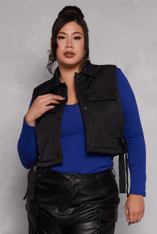 Plus Size Almost Famous Quilted Cropped Vest