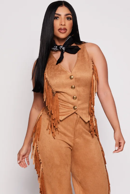 Faux Suede Fringe Vest