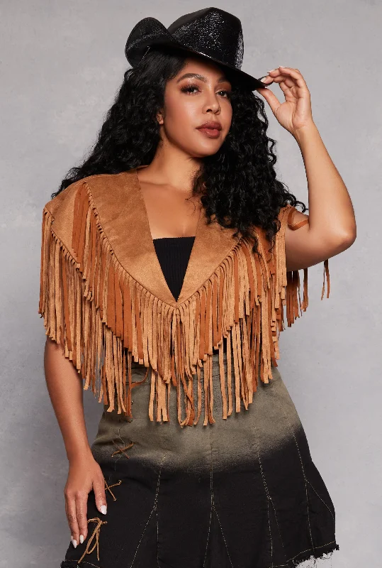 Plus Size Faux Suede Fringe Bolero Vest