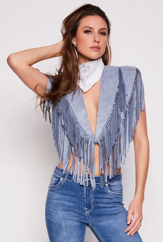 Faux Suede Fringe Bolero Vest