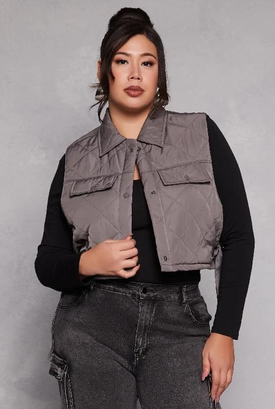 Plus Size Almost Famous Quilted Cropped Vest