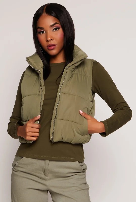 Zip Front Cropped Puffer Vest