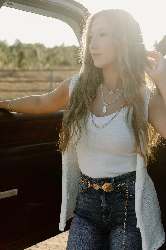 Ivory Sleeveless Knit Cardigan