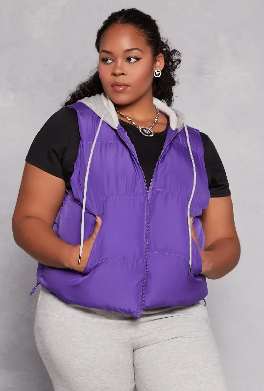 Plus Size Almost Famous Zip Front Hooded Puffer Vest