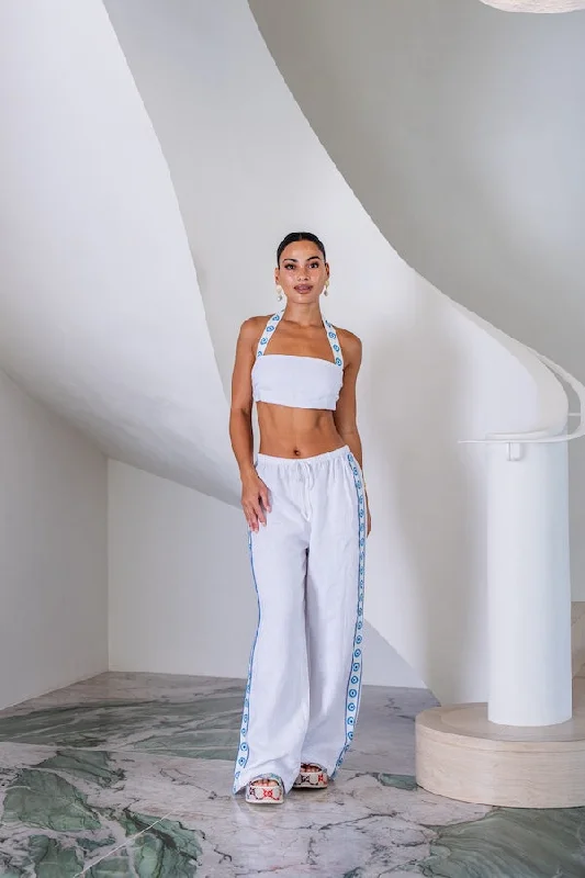 Greco Disco Linen Pant White Evil Eye