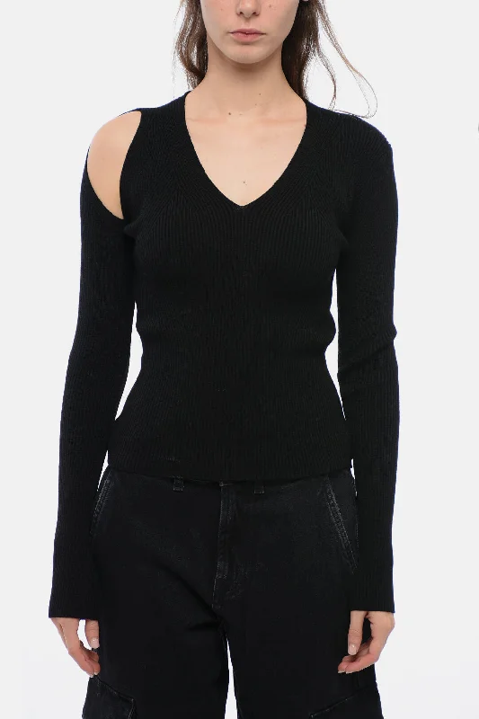 Alexander McQueen Stretch Wool Sweater with Cut-out