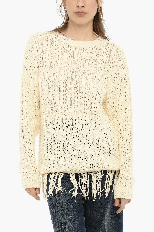 Andersson Bell Perforated Crew-neck Sweater with Fringes