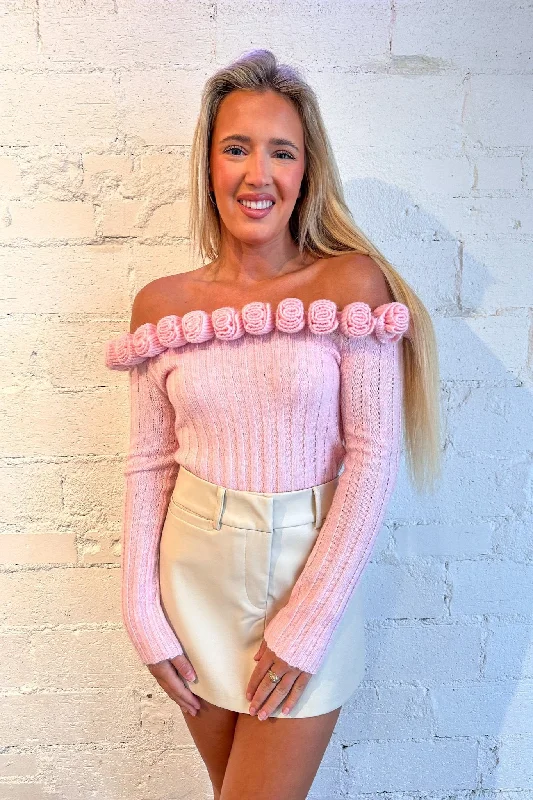 Belle Off The Shoulder Pink Sweater