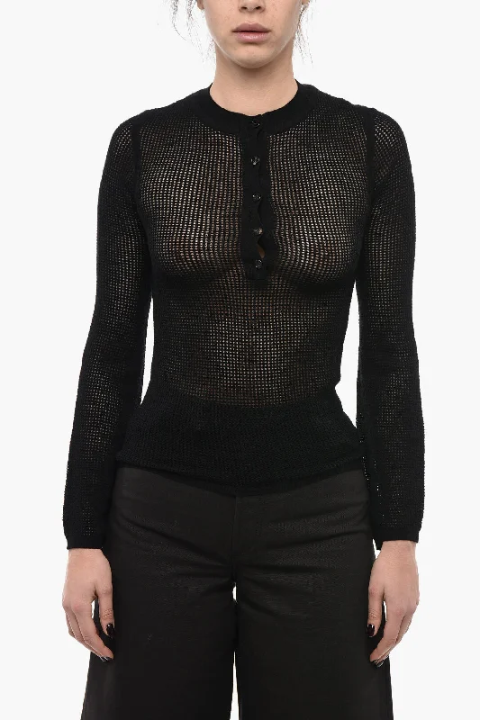 Chloe Cashmere Blend Perforated Sweater with Buttons