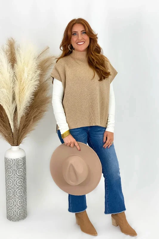 Taupe Mock Neck Sleeveless Sweater