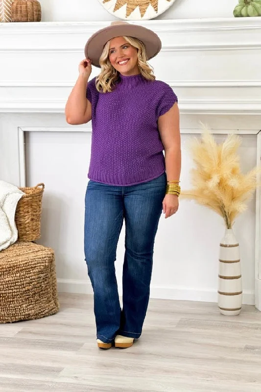 Purple Drop Shoulder Sleeveless Sweater Top