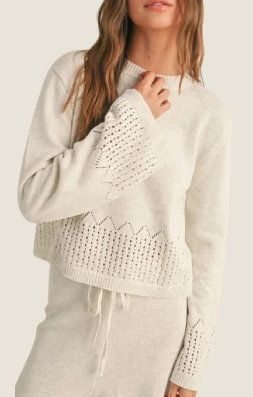 Tula Oatmeal Crochet Trim Sweater