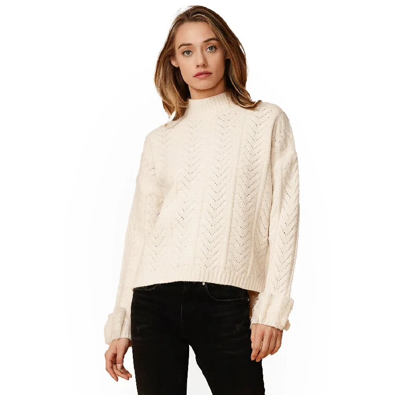 Women's Turtle Neck Fringe Sweater in Natural