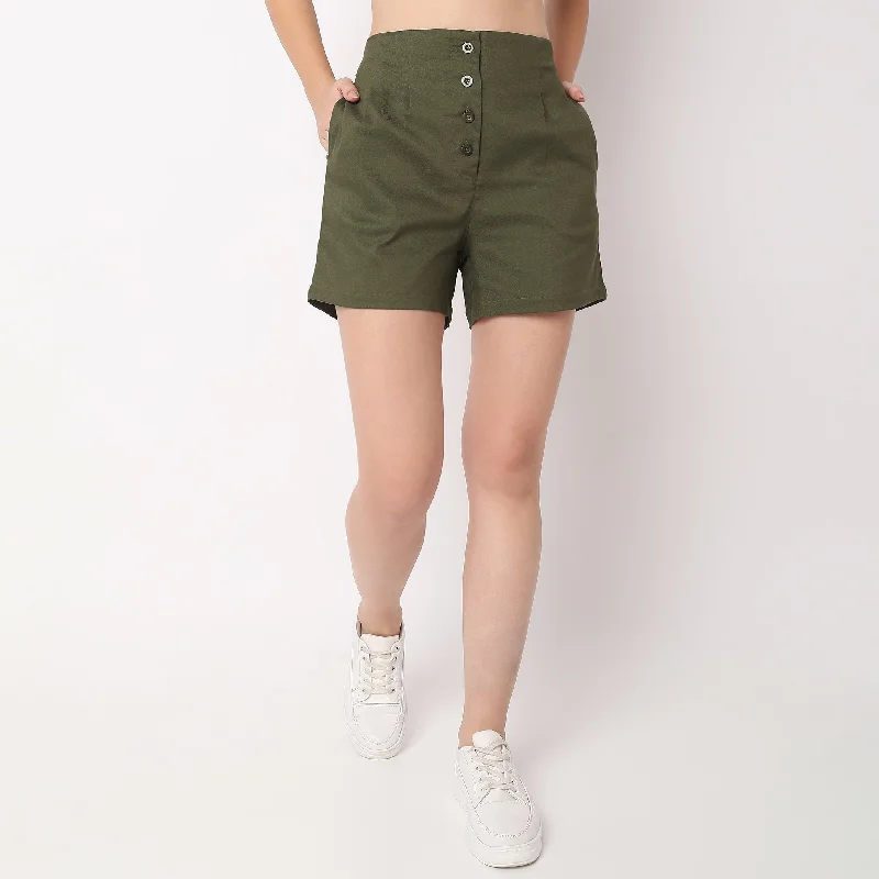 Regular Fit Solid High Rise Shorts