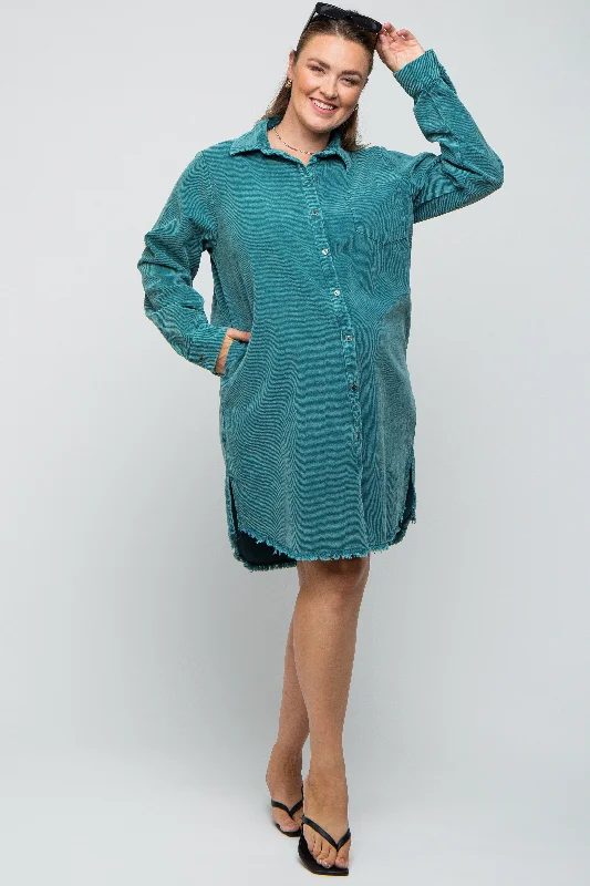 Jade Corduroy Button Down Collared Plus Maternity Dress