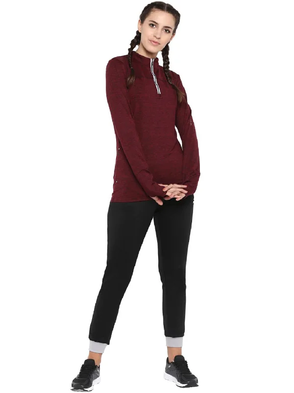 Alcis Women Burgundy Slub Effect Running Sweatshirt