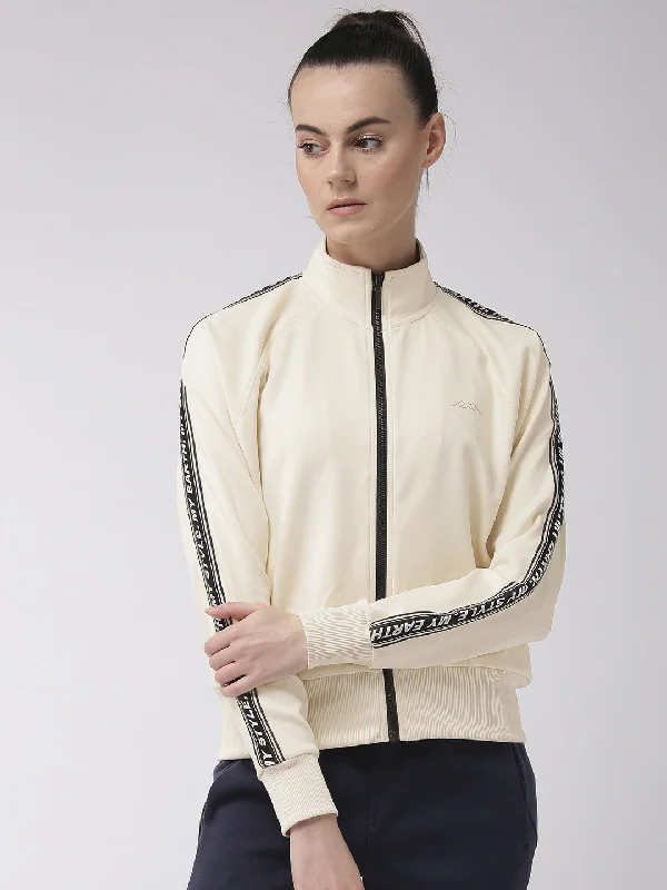 Alcis Women Cream-Coloured Printed Back Lightweight Sporty Jacket