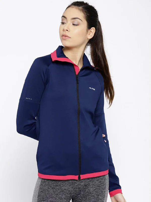 Alcis Women Navy Blue Solid Sporty Jacket