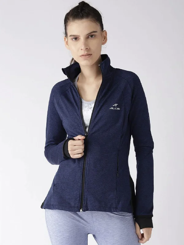 Alcis Women Navy Blue Solid Sporty Jacket