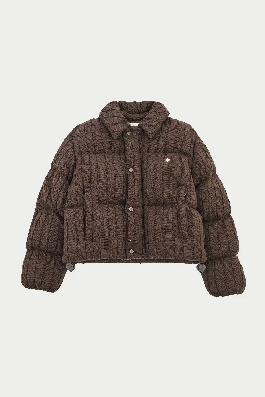 CABLE KNITTED PUFFER - BROWN