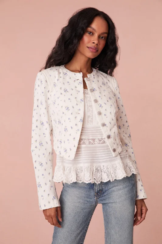 Falima Cropped Denim Floral Jacket