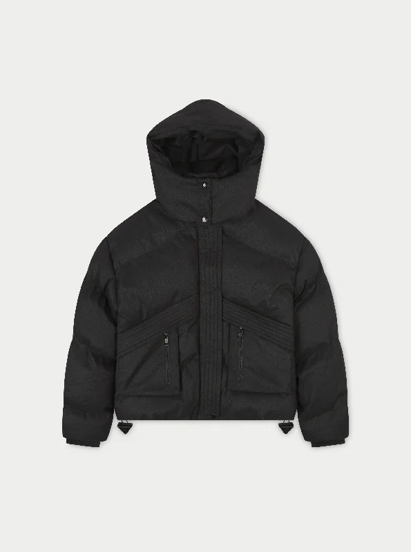 OVERSIZED TIE HEM PUFFER JACKET - BLACK