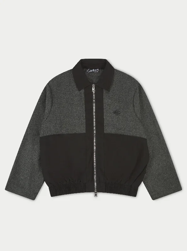 TWEED PANELLED BOMBER JACKET - GREY