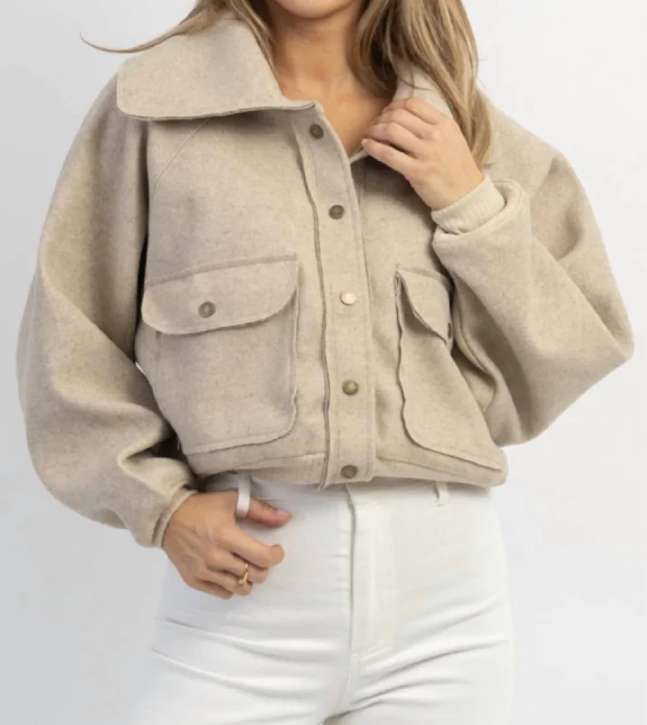 Venice Snap Button Collared Jacket In Taupe