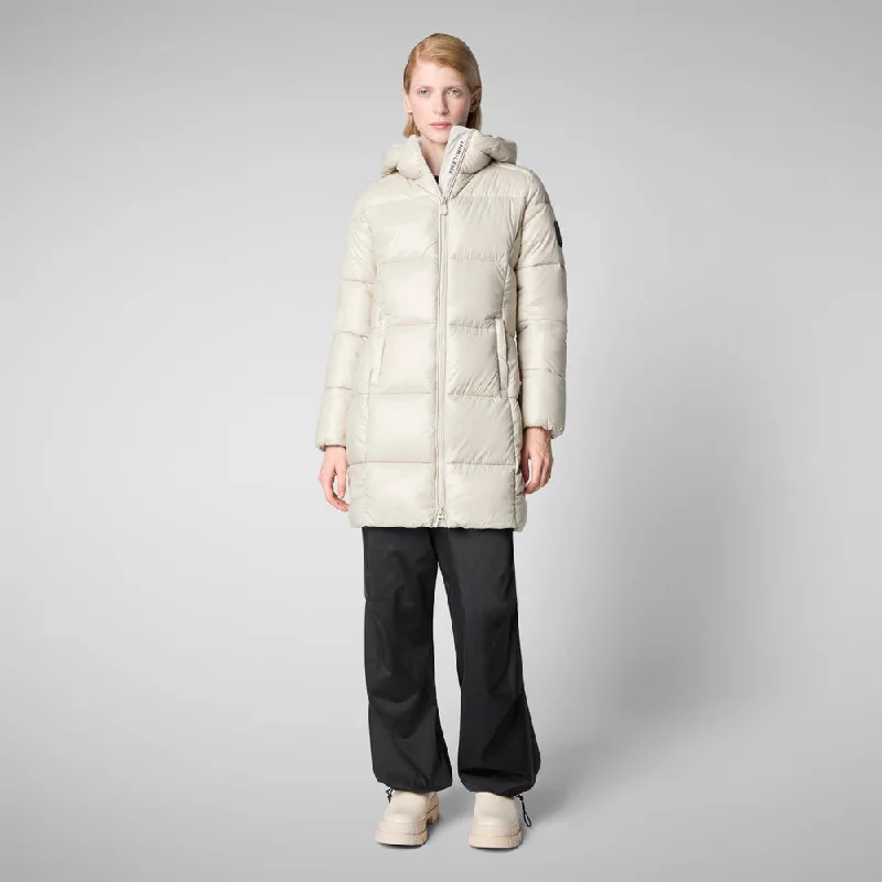 Woman's Ines Hooded Puffer Jacket in Rainy Beige